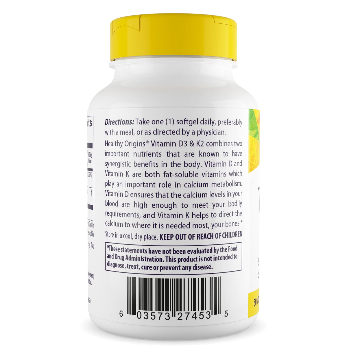 Healthy Origins D3 2000 IU et K2 200 mcg gélules côté