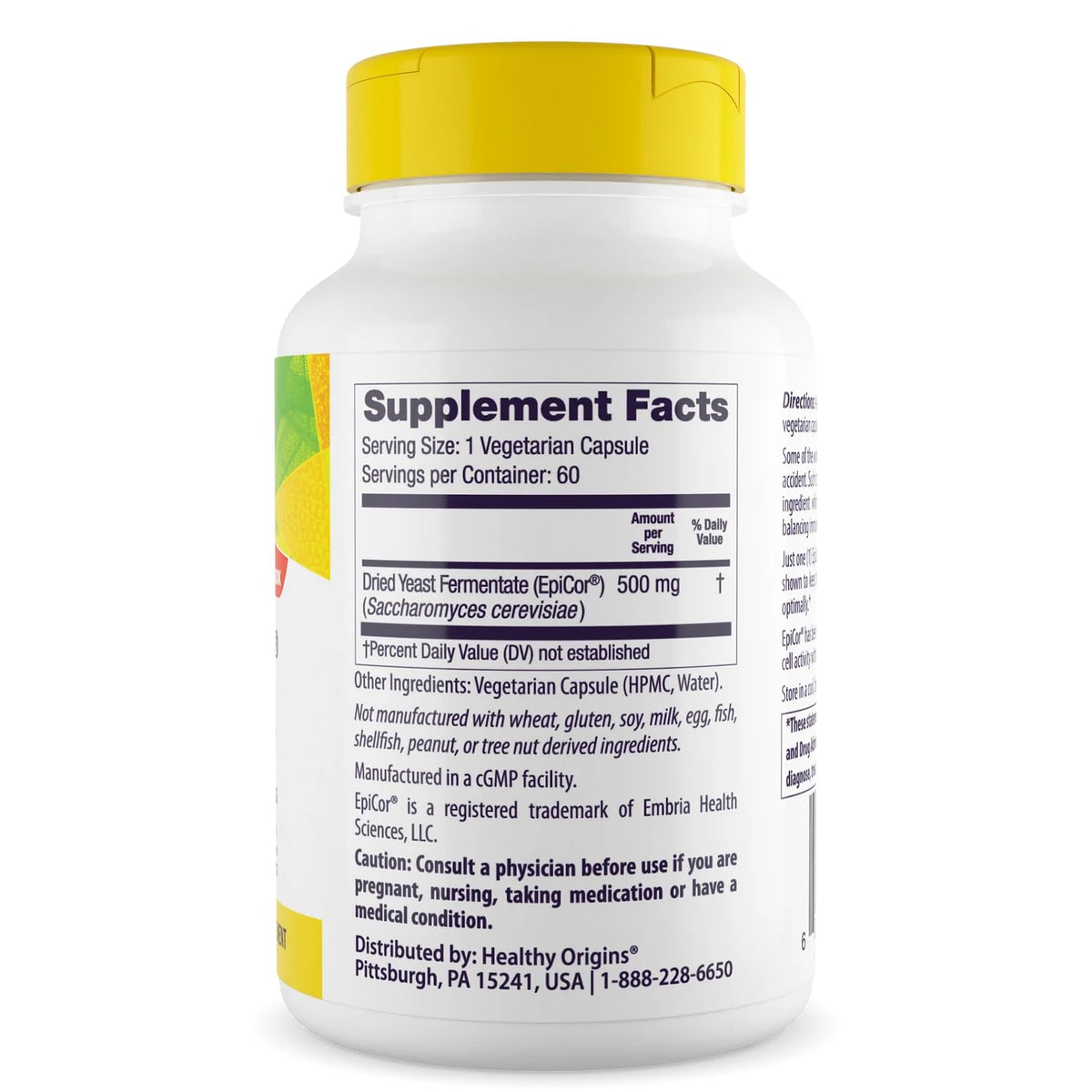 Healthy Origins EpiCor Levure Séchée 500 mg gélules végétales arrière