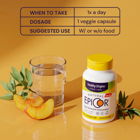 Healthy Origins EpiCor Levure Séchée 500 mg gélules végétales sur une table