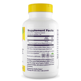 Healthy Origins Fer Ferrochel 45 mg 180 gélules, étiquette et informations