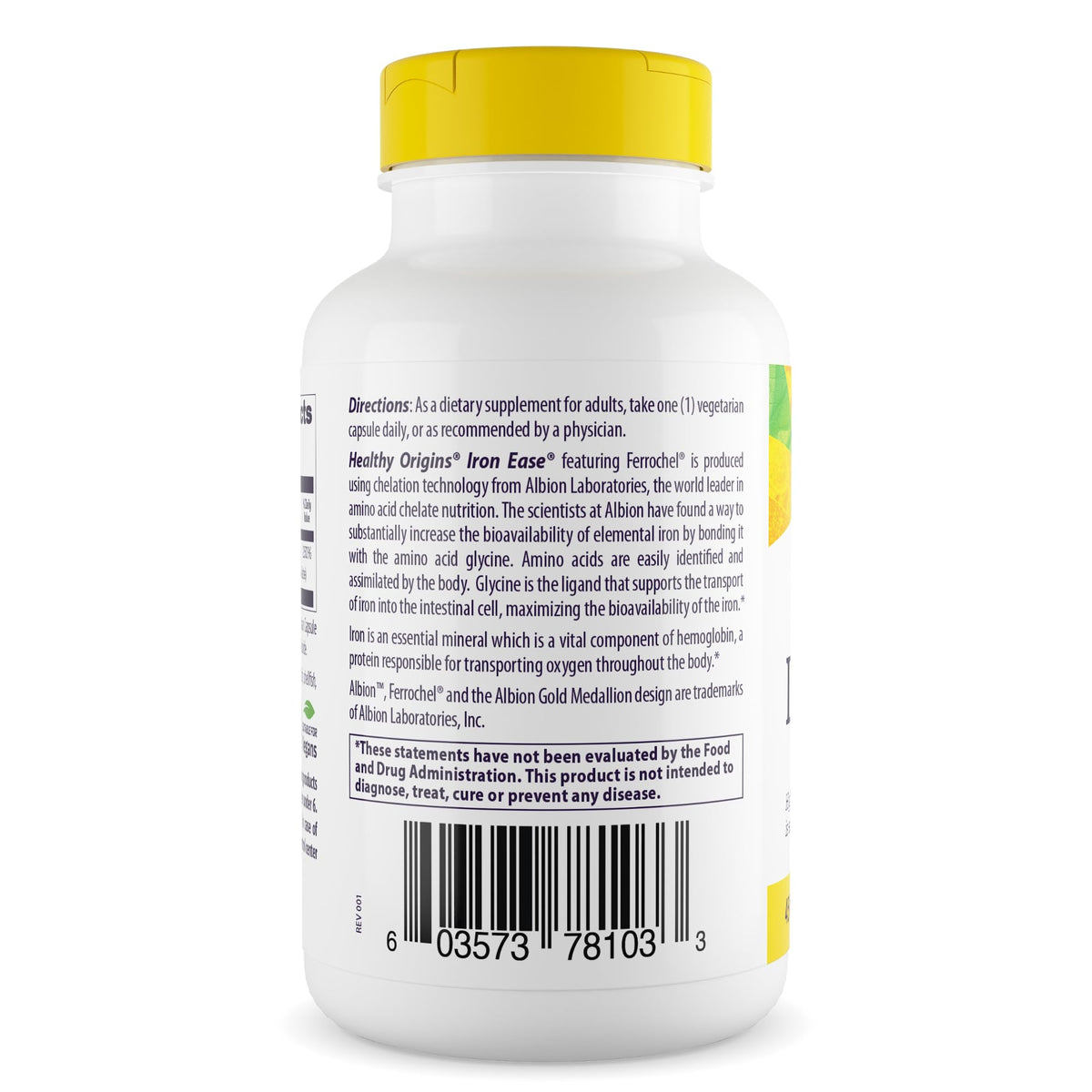 Healthy Origins Fer Ferrochel 45 mg 180 gélules, vue de côté