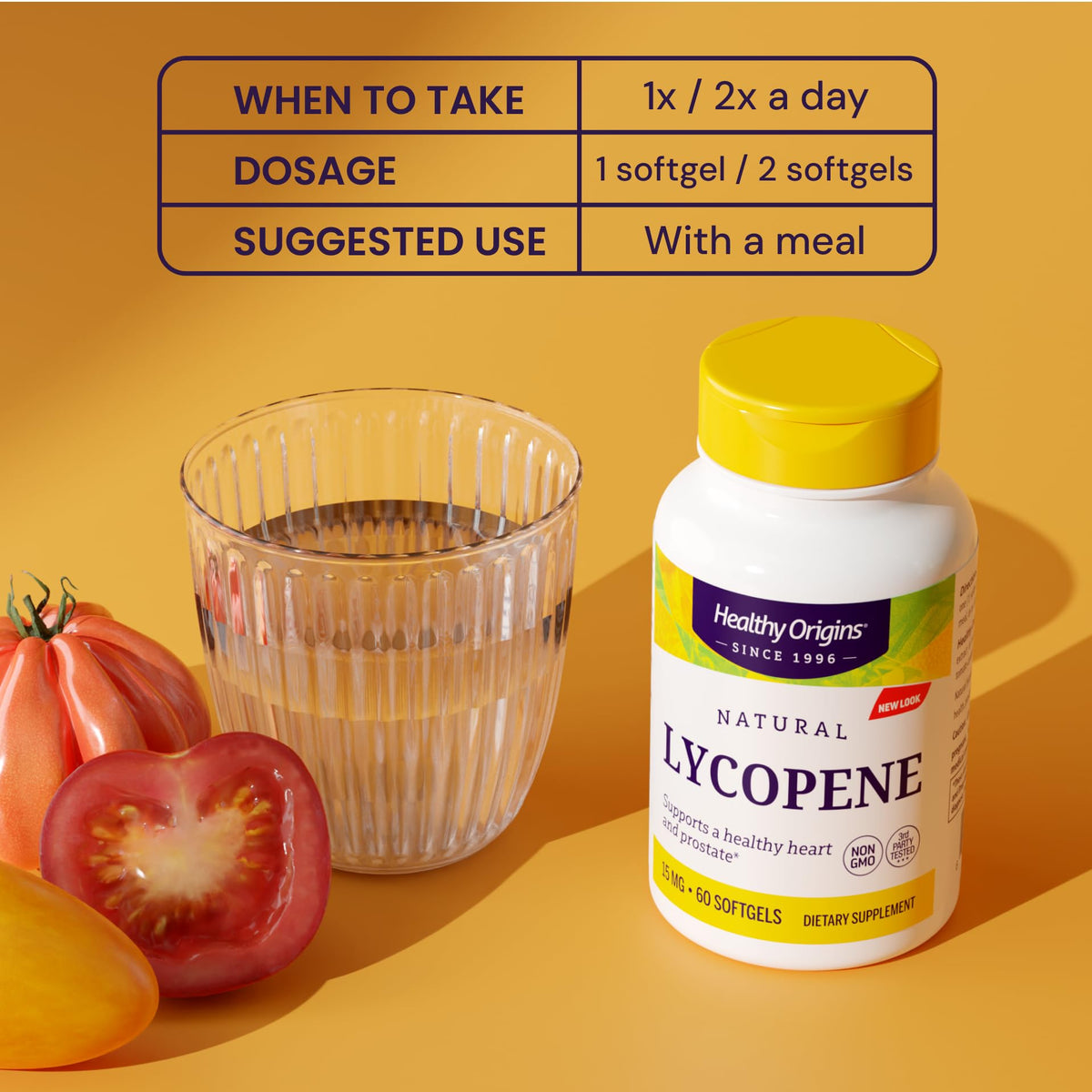 Healthy Origins Lycopène 15 mg gélules molles sur une table