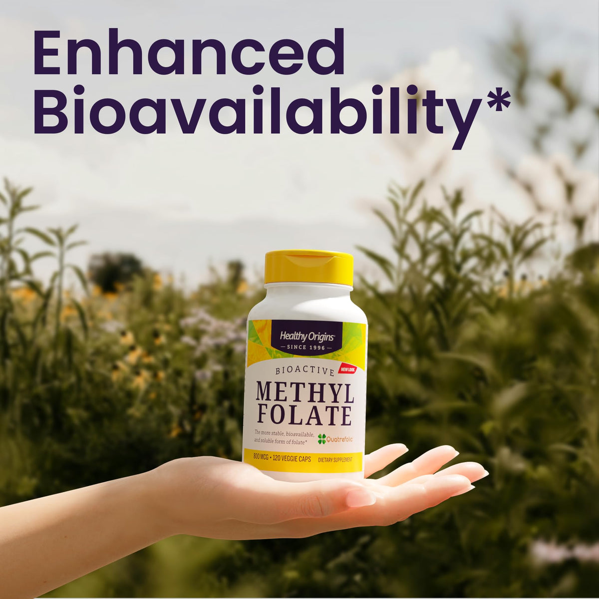 Healthy Origins Methyl Folate Quatrefolic 800 mcg - capsules végétales à l'intérieur