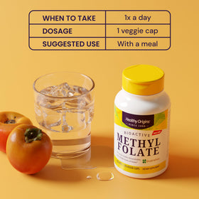 Healthy Origins Methyl Folate Quatrefolic 800 mcg - image du produit sur fond blanc