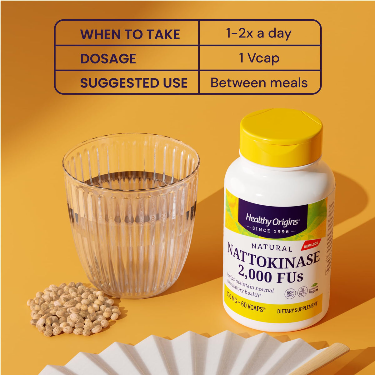 Healthy Origins Nattokinase 100 mg gélules végétales sur fond blanc