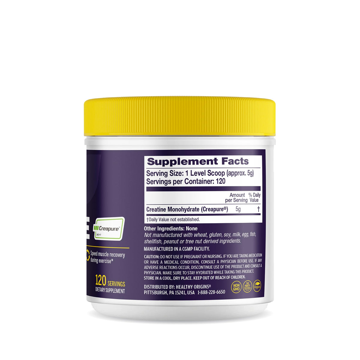 Healthy Origins Poudre de Créatine Monohydrate Creapure 600g vue arrière