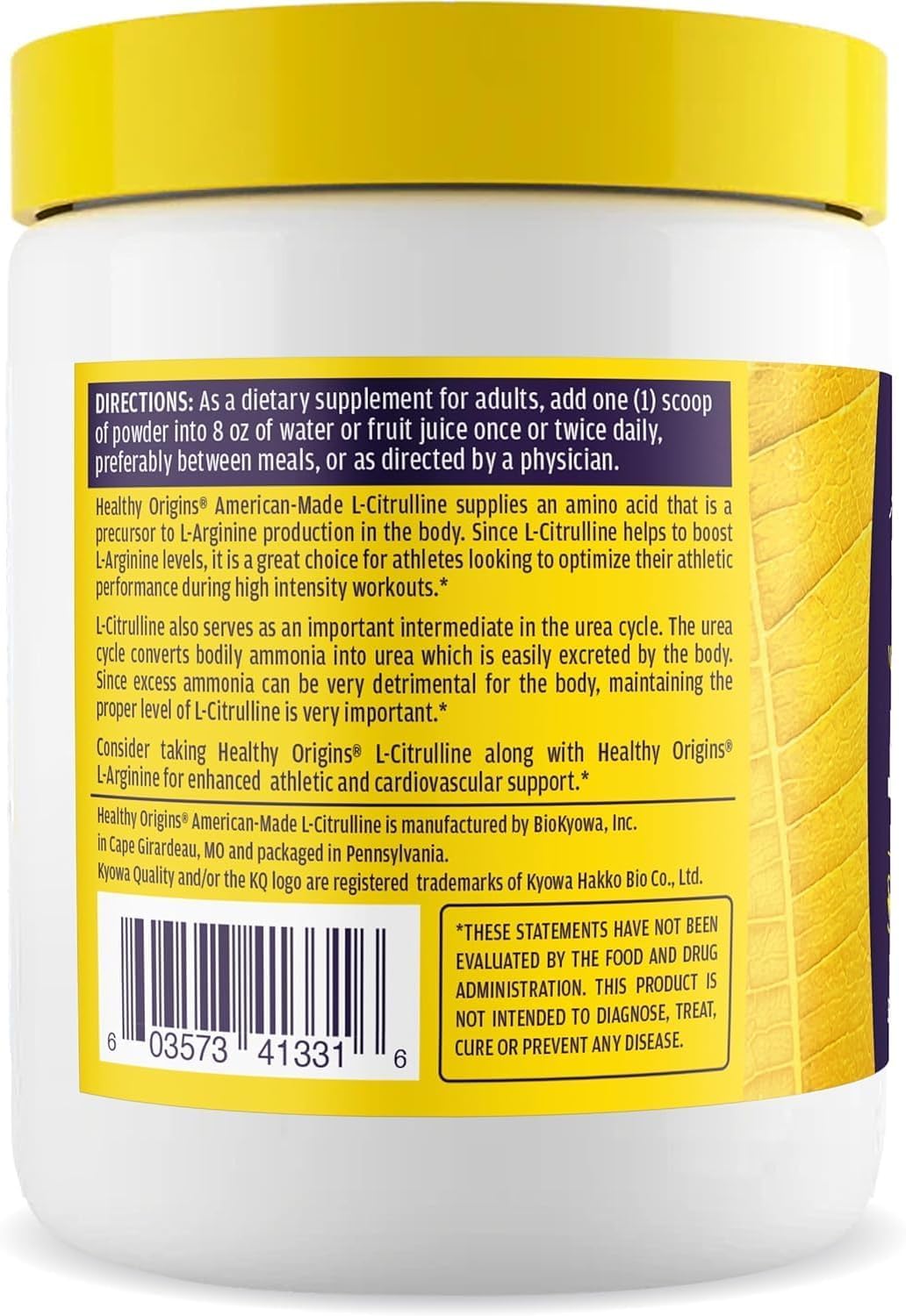 Healthy Origins Poudre de L-Citrulline 300g avec cuillère doseuse
