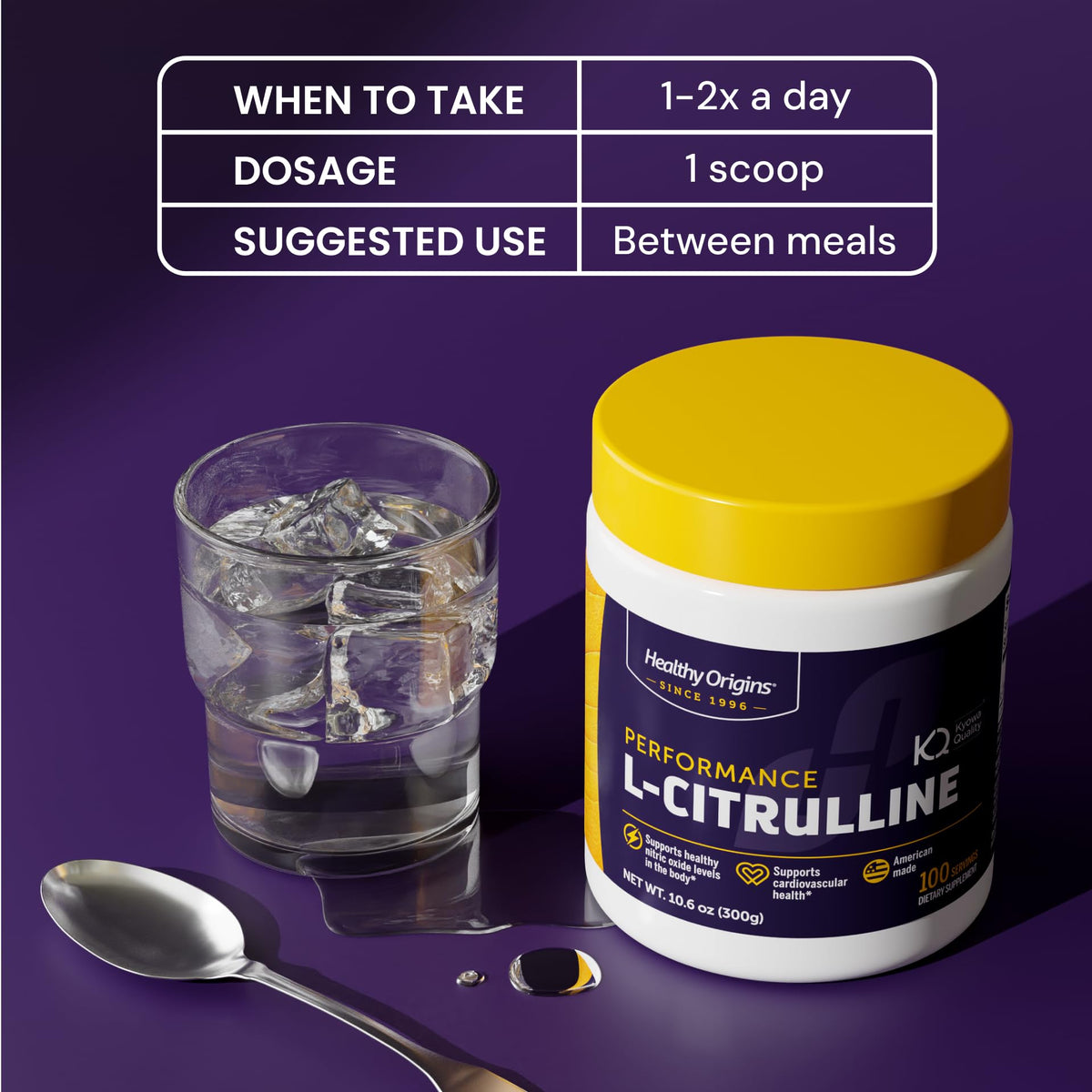 Healthy Origins Poudre de L-Citrulline 300g sur une table