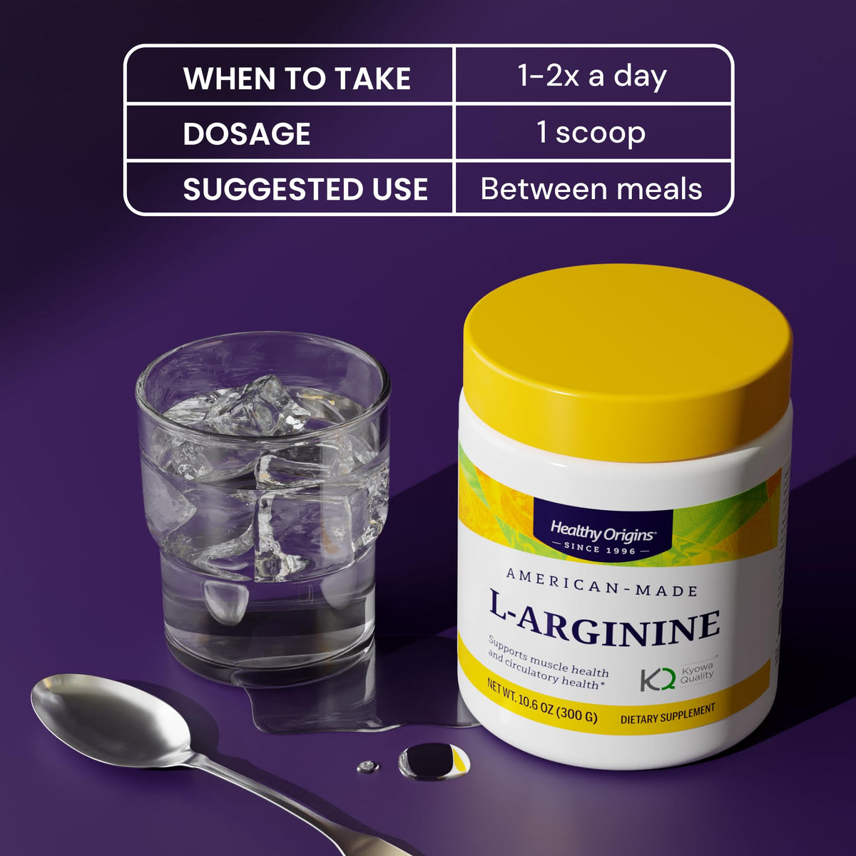 Healthy Origins Poudre L-Arginine 300g dans un verre