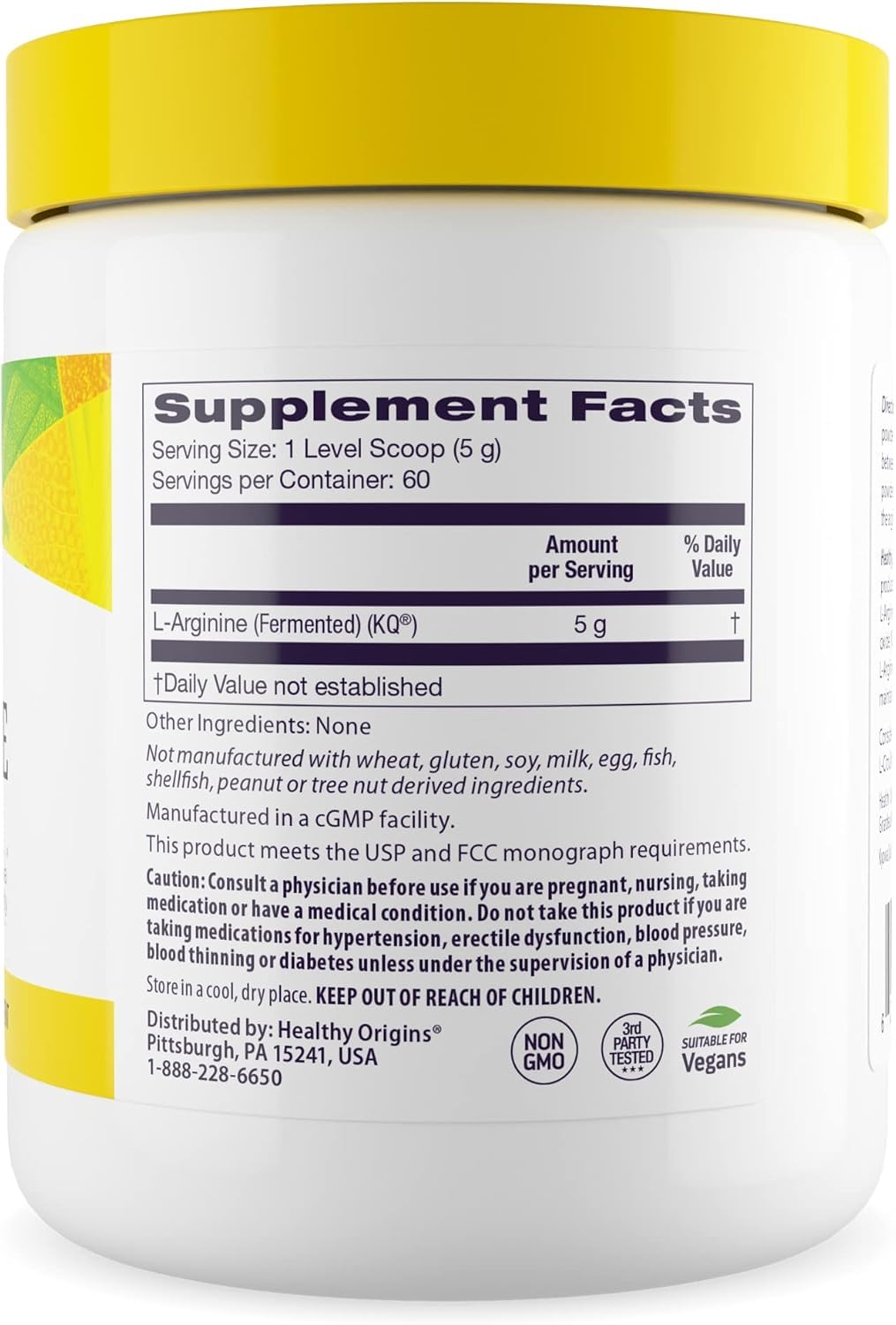 Healthy Origins Poudre L-Arginine 300g vue arrière