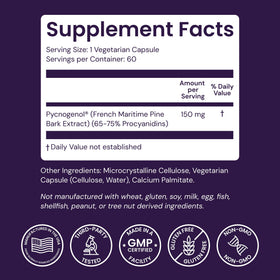 Healthy Origins Pycnogenol 150 mg gélules végétales sur fond blanc