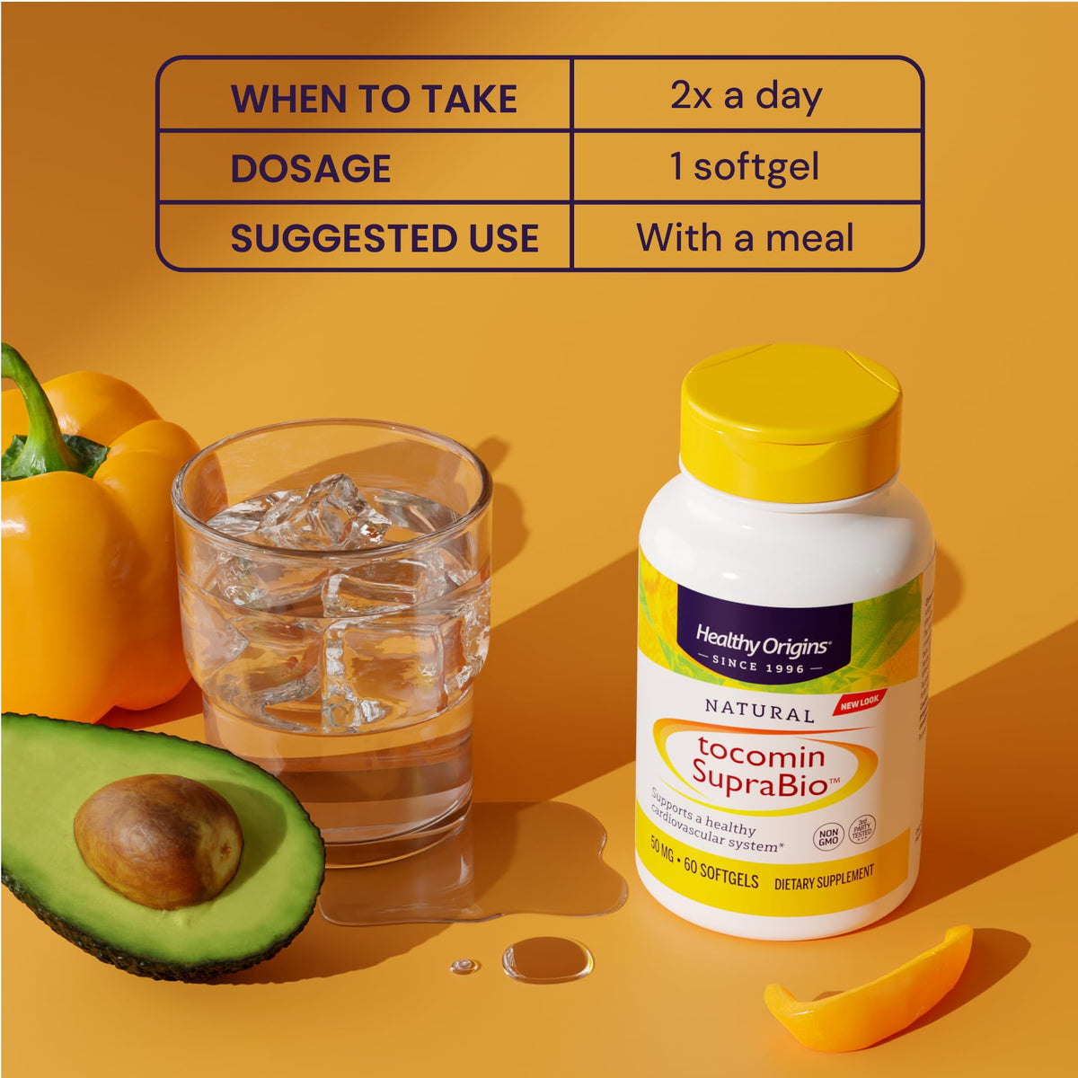 Healthy Origins Tocomin SupraBio sur table avec d'autres compléments