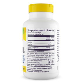 Healthy Origins Ubiquinol CoQ10 100 mg gélules sur un fond neutre
