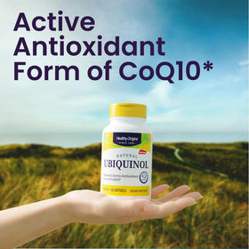 Healthy Origins Ubiquinol CoQ10 200 mg softgel on a table