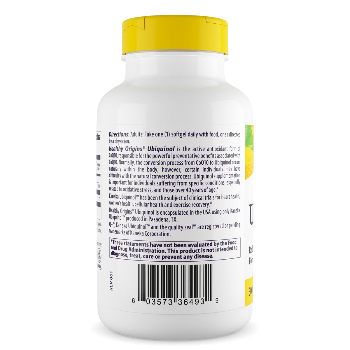 Healthy Origins Ubiquinol CoQ10 300 mg arrière de l'emballage
