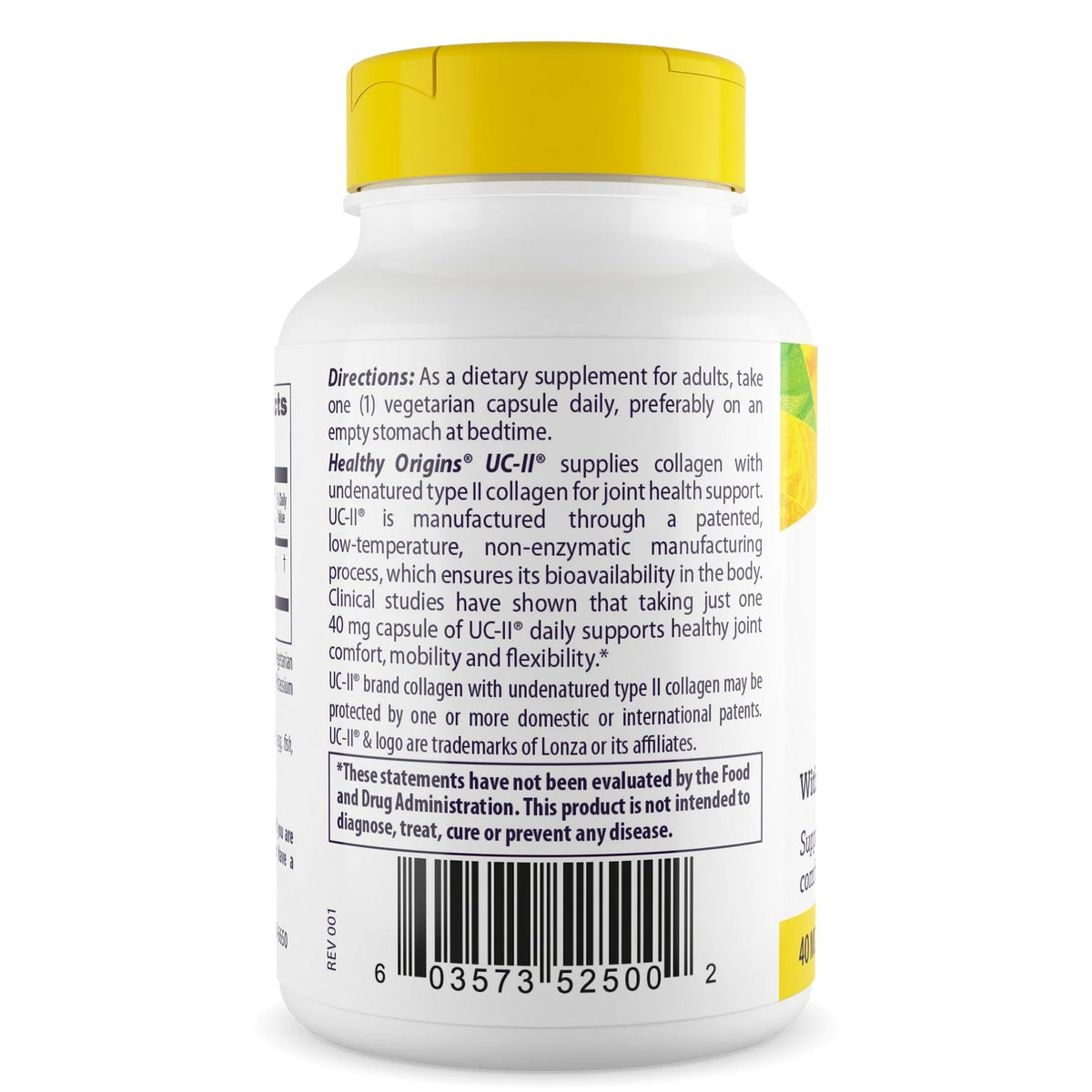 Healthy Origins UC-II Collagène 40 mg 120 Gélules Végétales - arrière