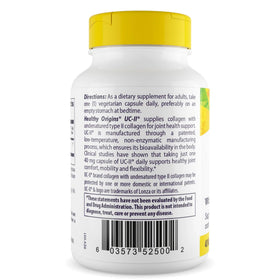 Healthy Origins UC-II Collagène 40 mg 120 Gélules Végétales - arrière