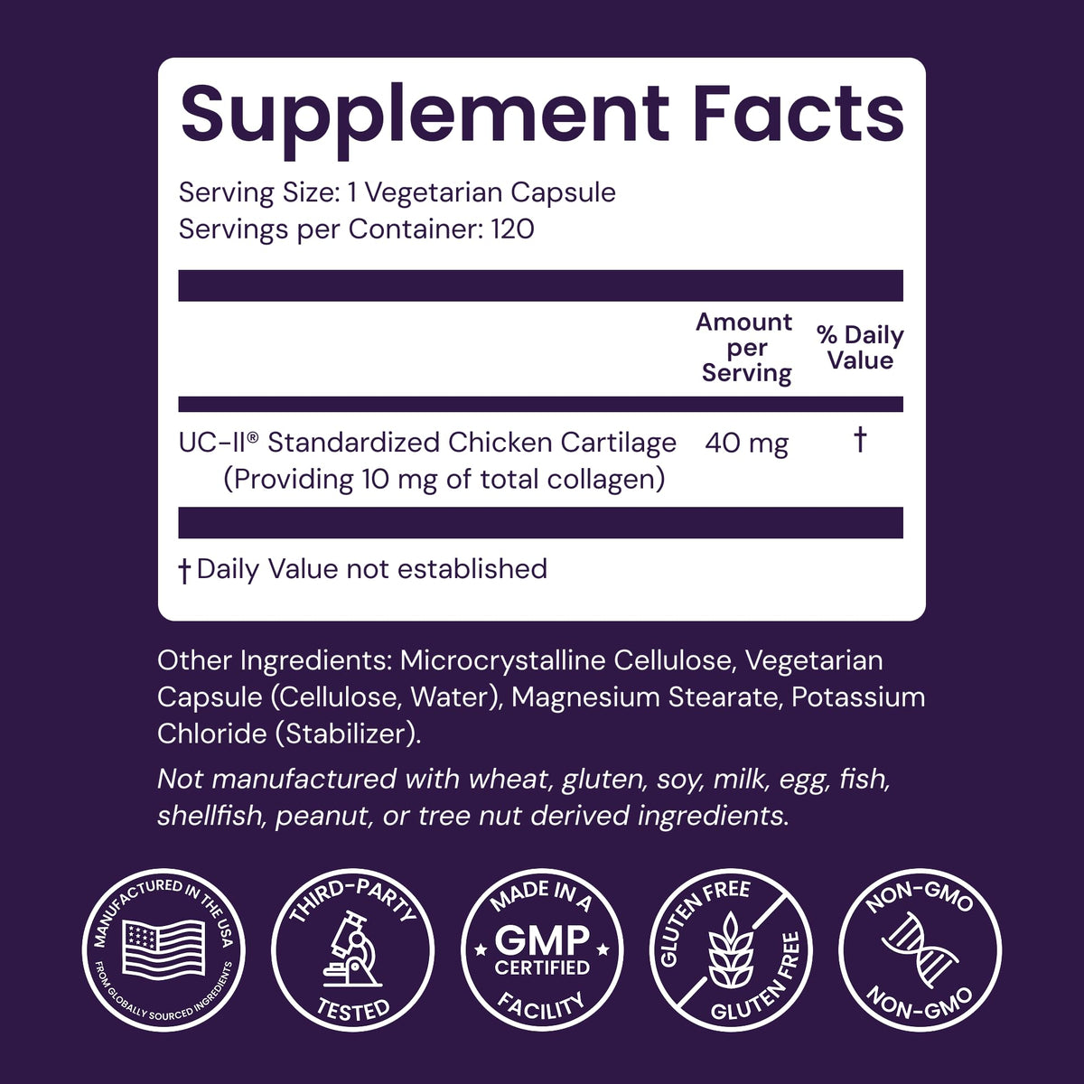 Healthy Origins UC-II Collagène 40 mg 120 Gélules Végétales - côté