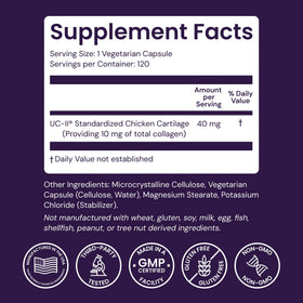 Healthy Origins UC-II Collagène 40 mg 120 Gélules Végétales - côté