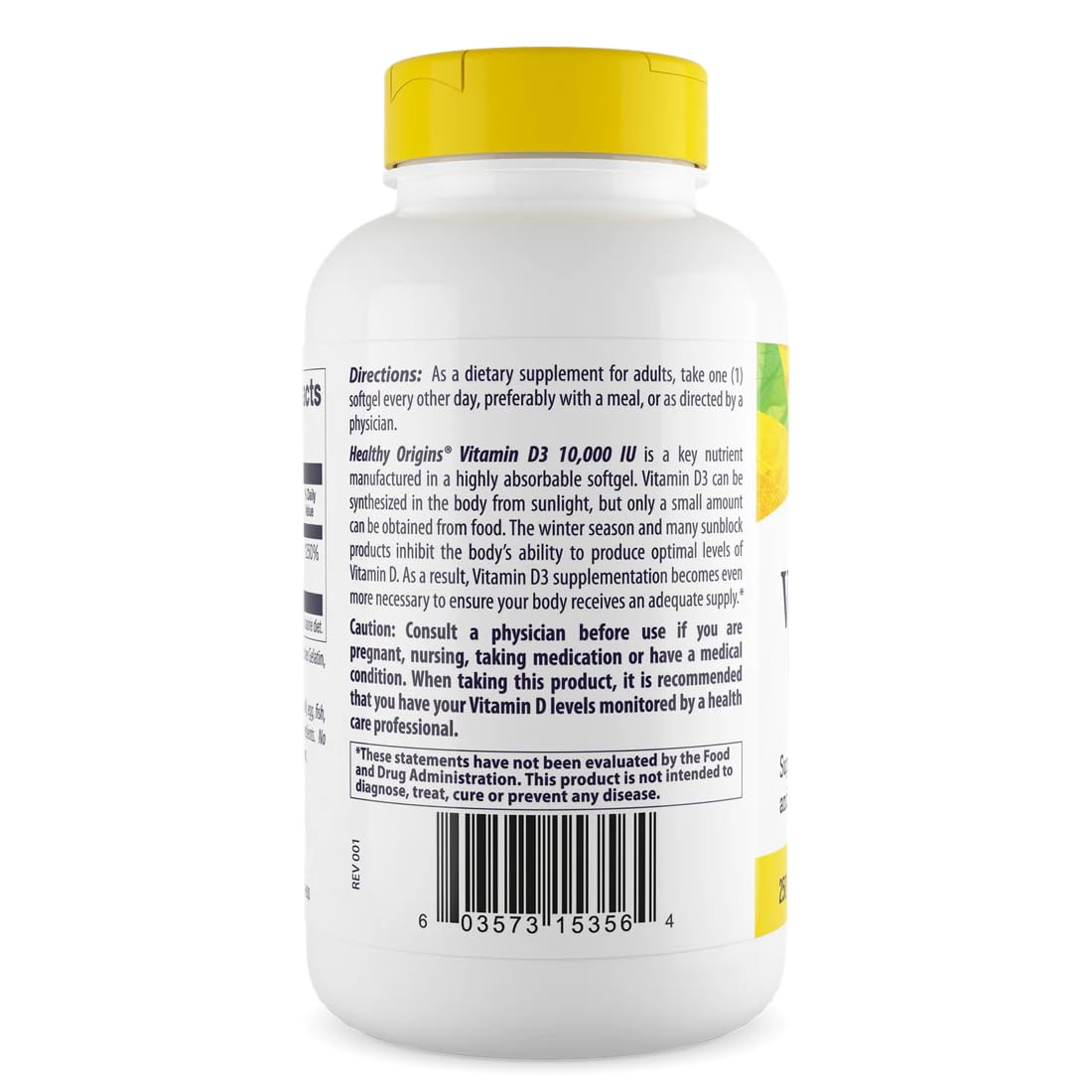 Healthy Origins Vitamine D3 10 000 UI 360 gélules côté