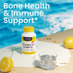Healthy Origins Vitamine D3 10 000 UI 360 gélules sur fond blanc