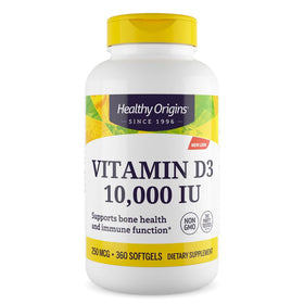 Healthy Origins Vitamine D3 10 000 UI 360 gélules vue de face