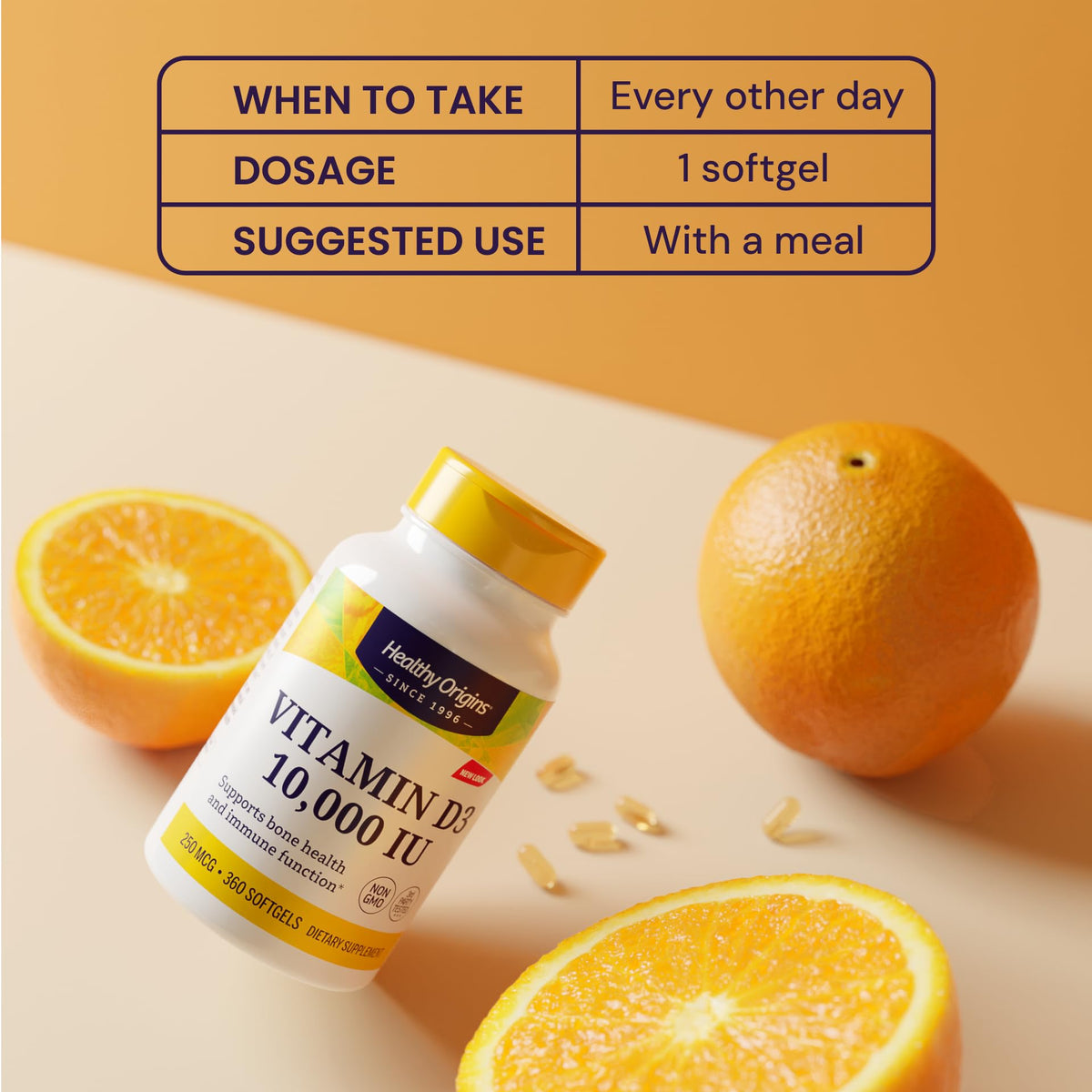 Healthy Origins Vitamine D3 10 000 UI gélules ouvertes
