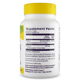 Healthy Origins Vitamine D3 2000 IU & K2 200 mcg étiquette du produit