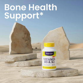 Healthy Origins Vitamine D3 2000 IU & K2 200 mcg gélules molles sur fond blanc