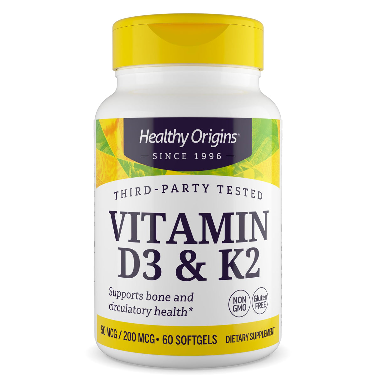 Healthy Origins Vitamine D3 2000 IU & K2 200 mcg gélules molles vue de face