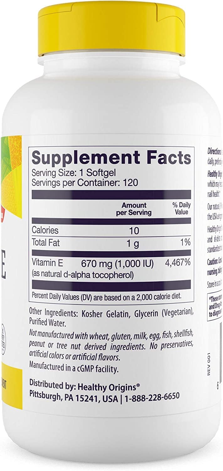Healthy Origins Vitamine E 1 000 UI gélules molles arrière