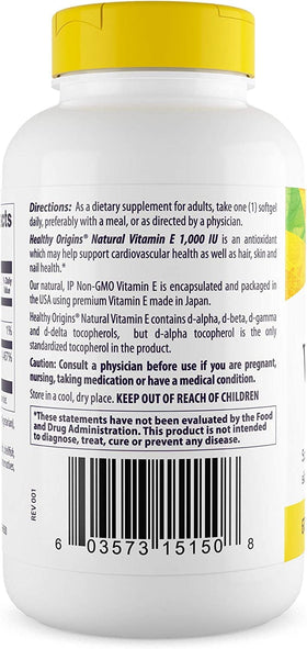 Healthy Origins Vitamine E 1 000 UI gélules molles côté