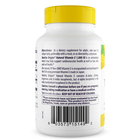 Healthy Origins Vitamine E 1 000 UI gélules molles sur une table