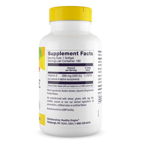 Healthy Origins Vitamine E 400 IU 180 gélules souples arrière