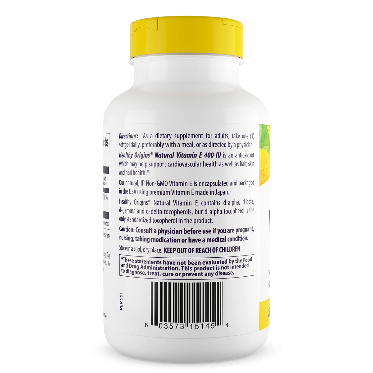 Healthy Origins Vitamine E 400 IU 180 gélules souples côté