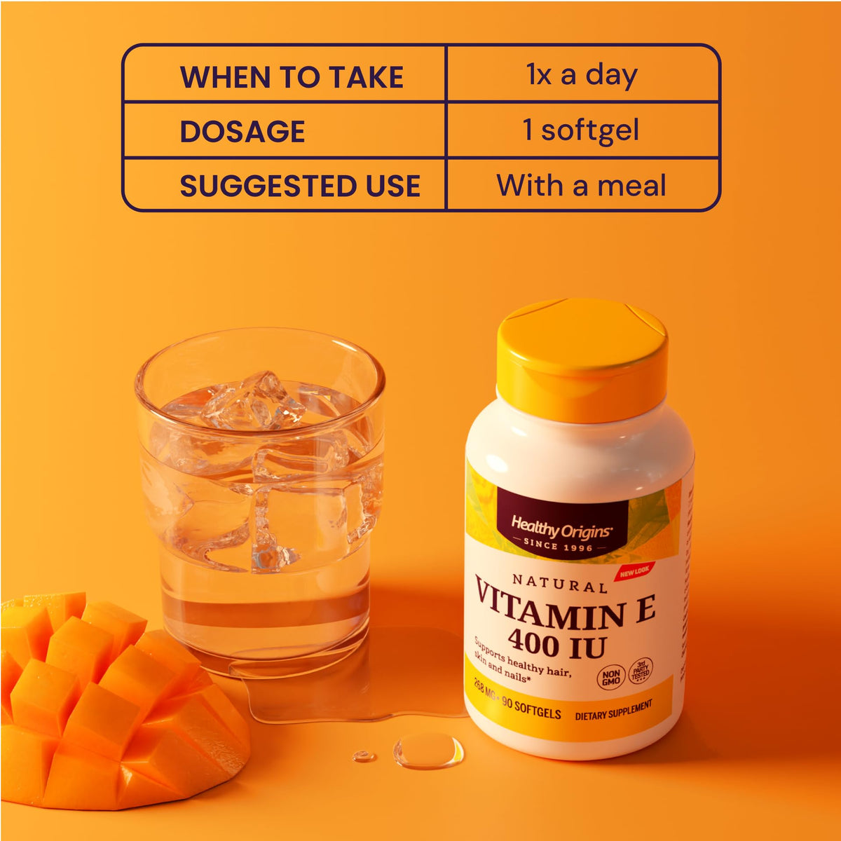 Healthy Origins Vitamine E 400 IU 180 gélules souples ouverte