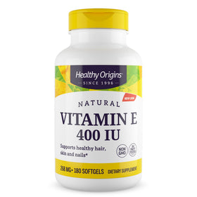 Healthy Origins Vitamine E 400 IU 180 gélules souples vue de face