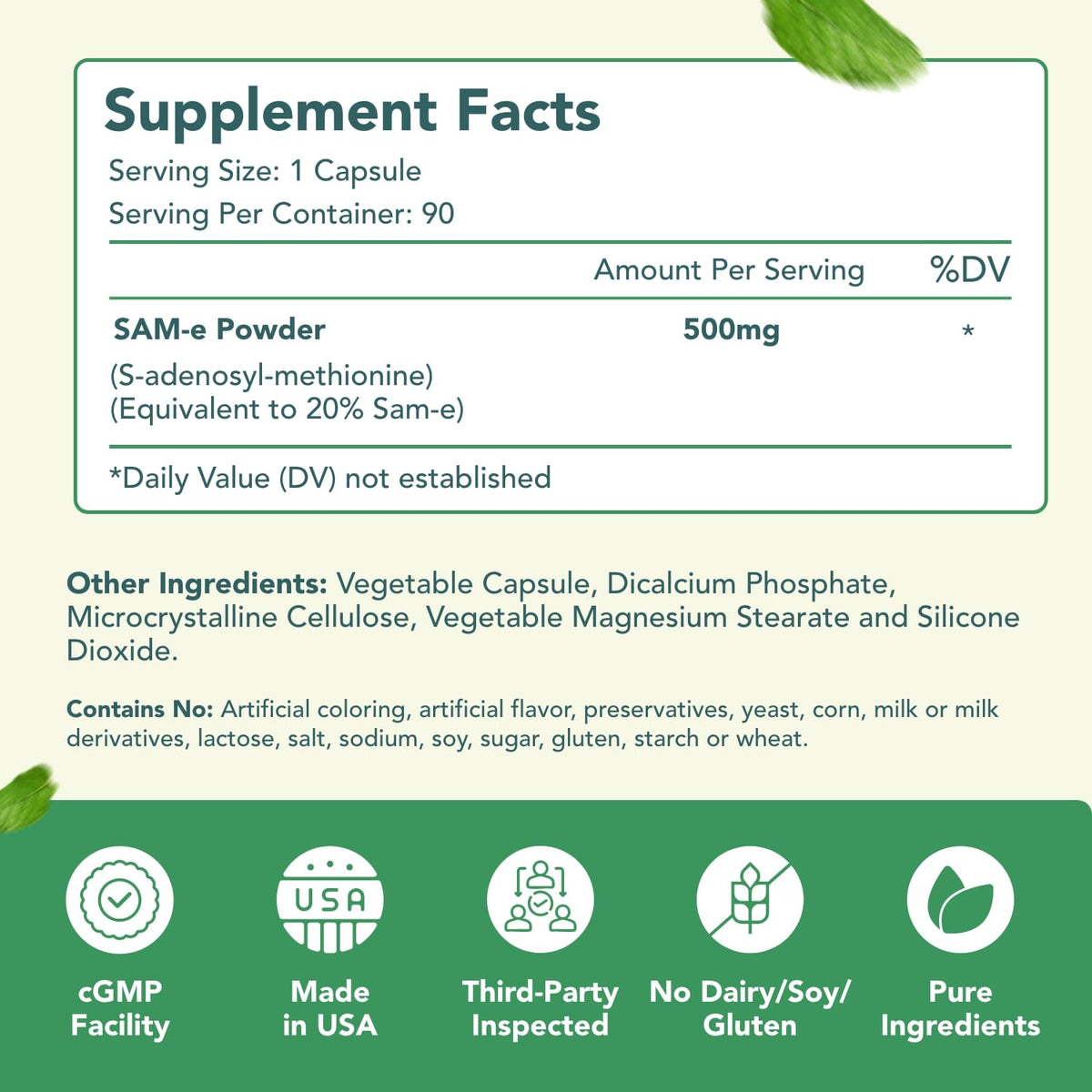 Healthy Way Complément Alimentaire SAM-e 500mg capsules arrière