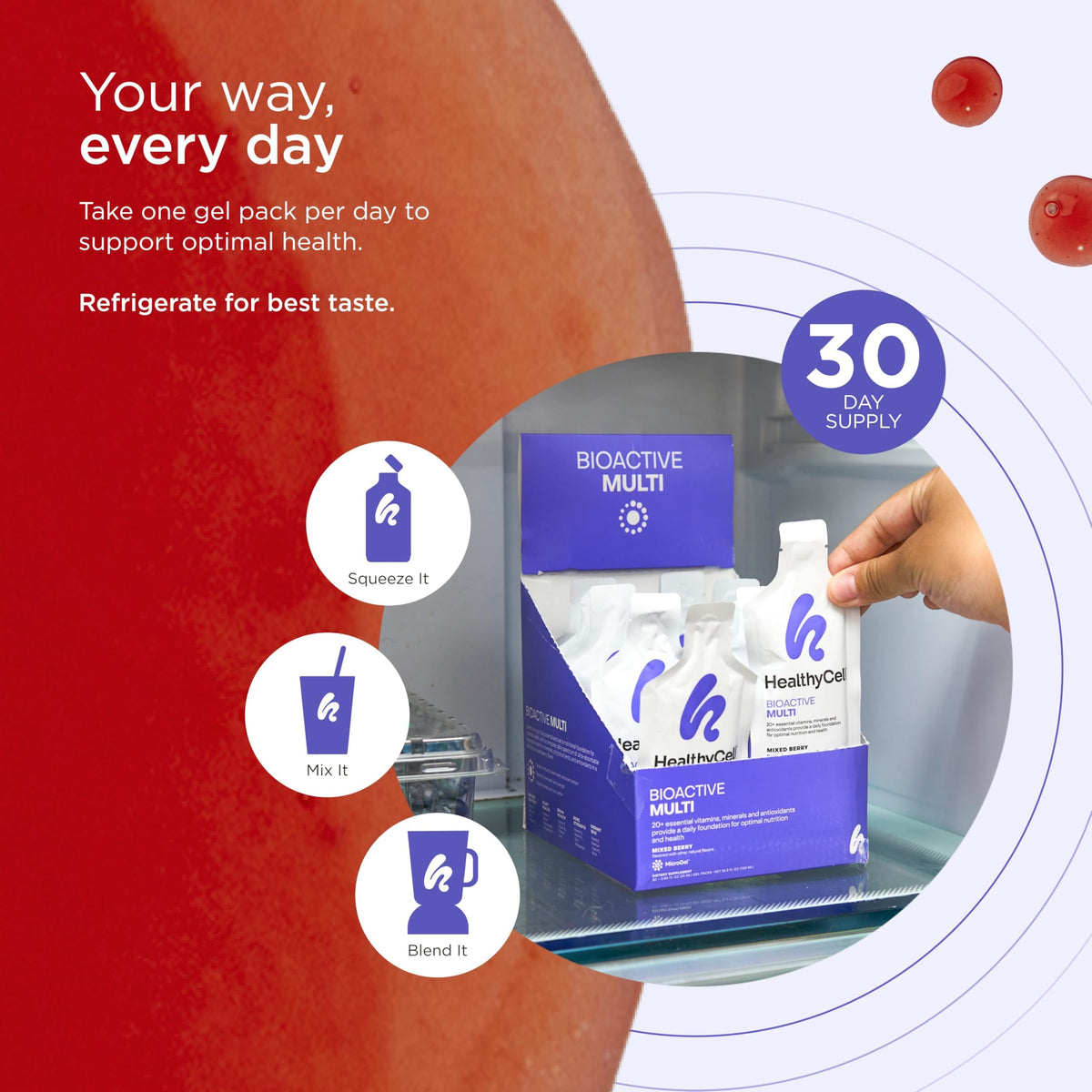 HealthyCell Bioactive Multi gelée dans un verre avec une boisson