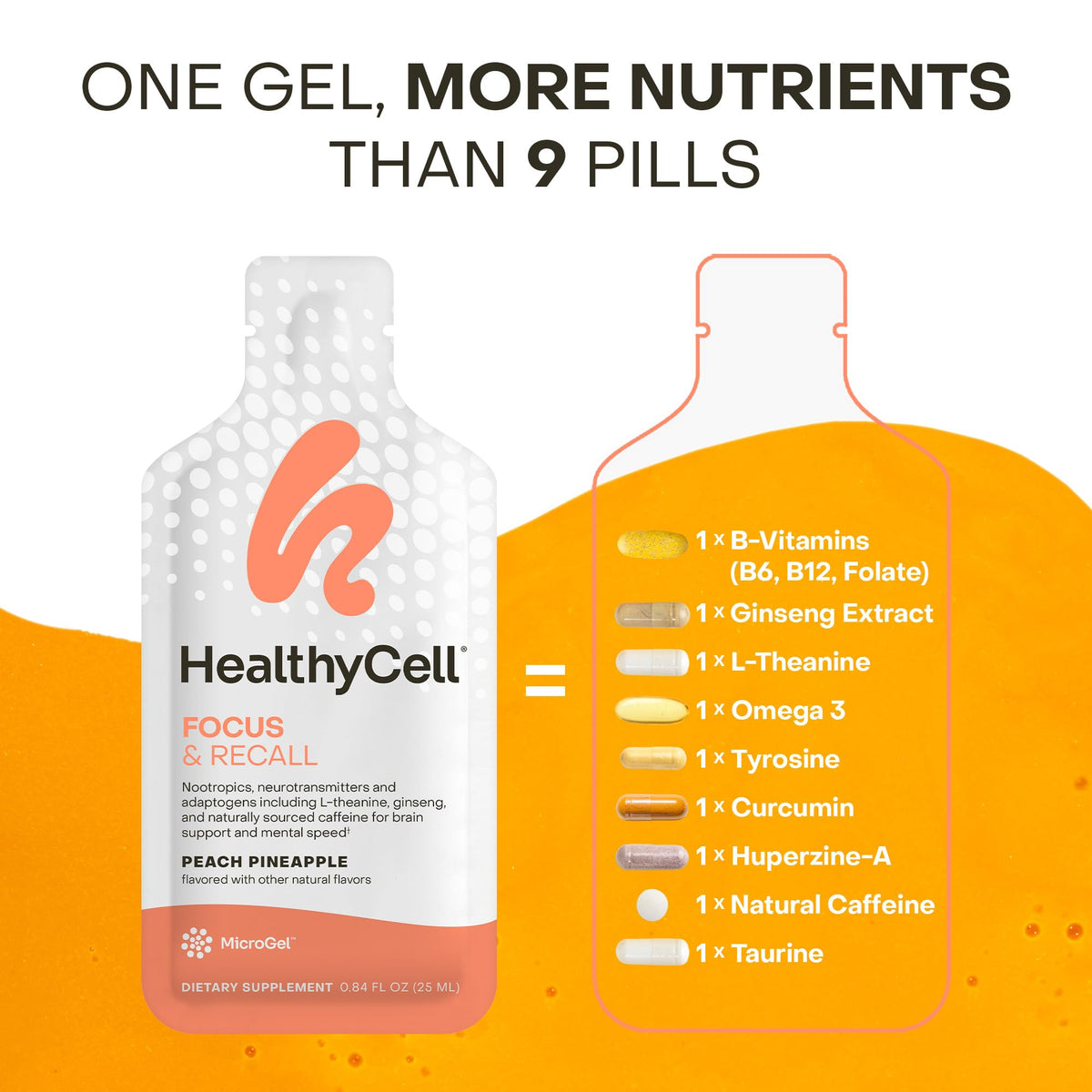 HealthyCell Focus & Recall gel pack sur une table