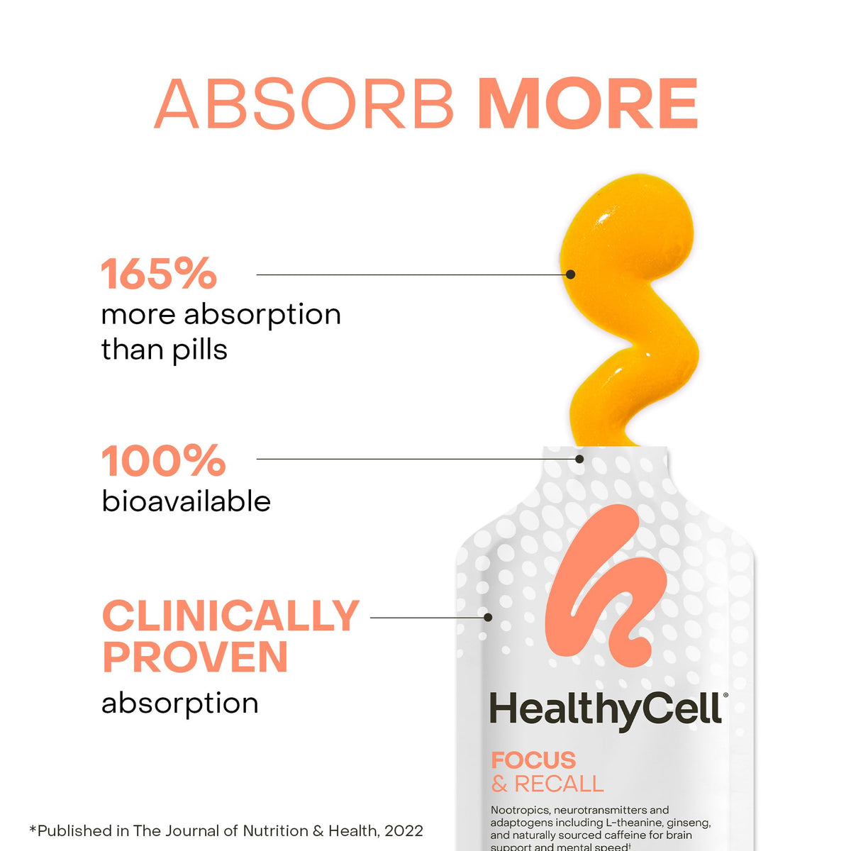 HealthyCell Focus & Recall gel packs dans leur emballage