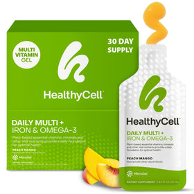 HealthyCell Multivitamines Végétalien avec Fer et Oméga-3 MicroGel vue de face