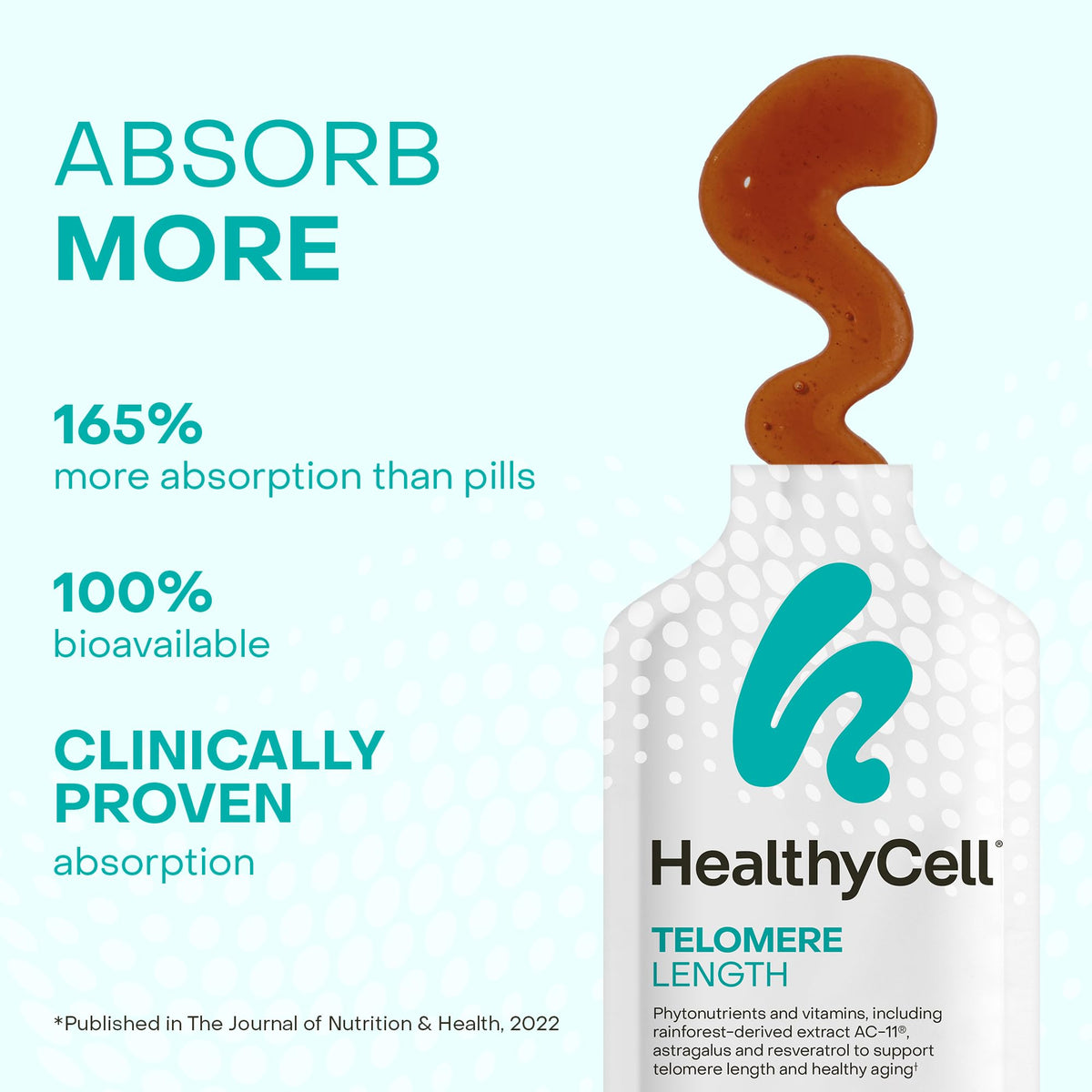 HealthyCell sachets gel sur une table avec des fruits