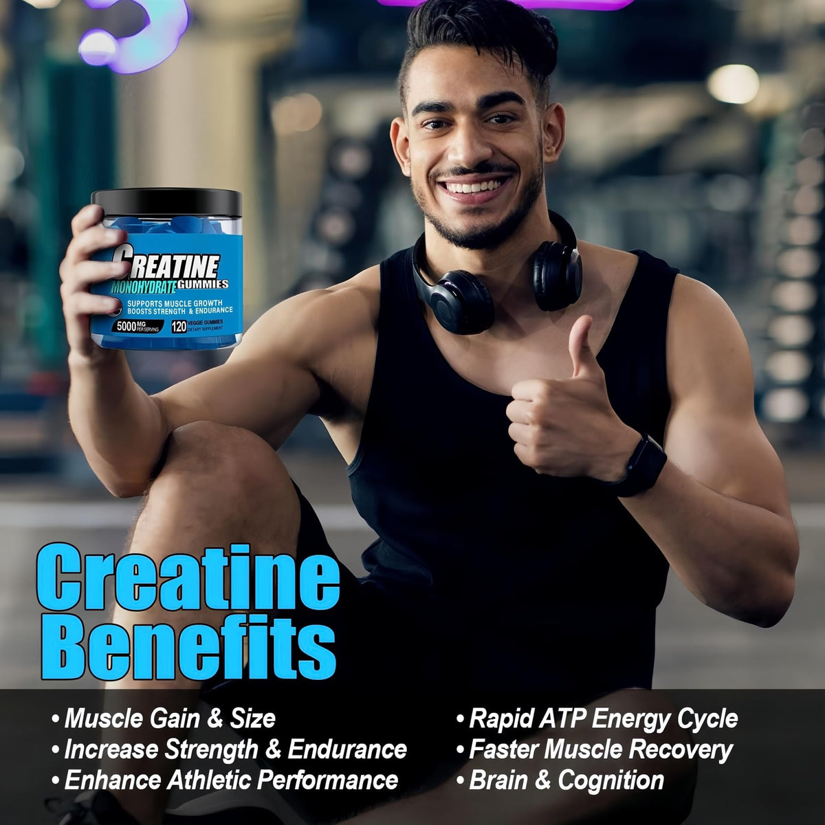 HealthyFinds Gummies Créatine Monohydrate, présentation sur une table