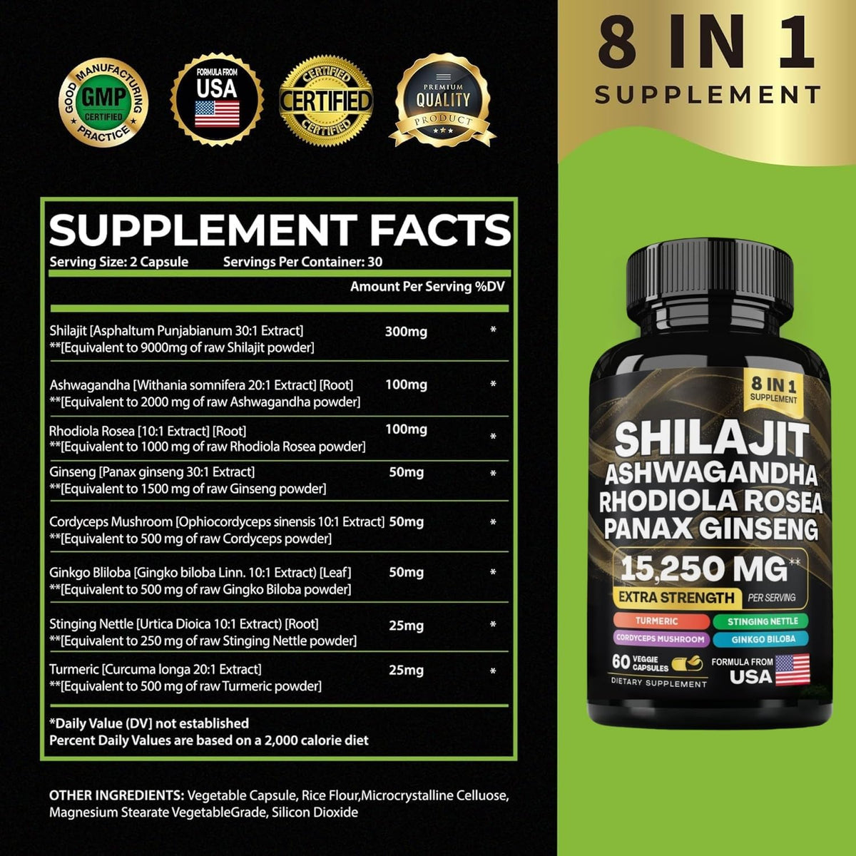 HealthyFinds Shilajit Capsules, capsules sur une surface blanche
