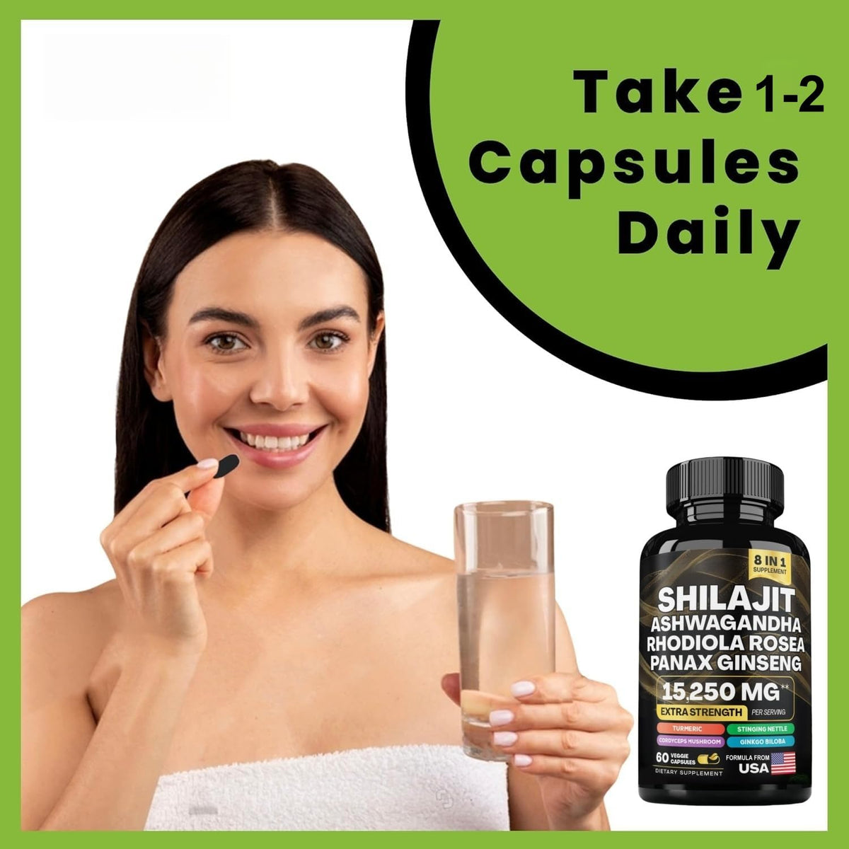 HealthyFinds Shilajit Capsules, flacon dans un environnement naturel