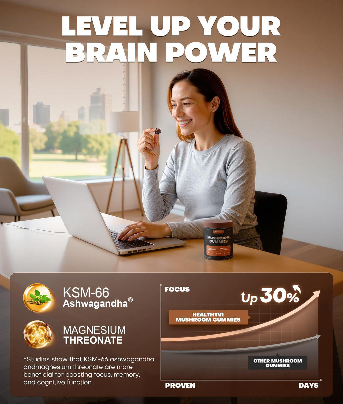 HealthyVi Gummies Champignons 10-en-1 120 Ct ingrédients sur l'étiquette