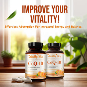 HealthyWayRx Coenzyme Q10 200mg gélules avec un verre d'eau