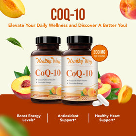 HealthyWayRx Coenzyme Q10 200mg gélules ouvertes montrant la poudre