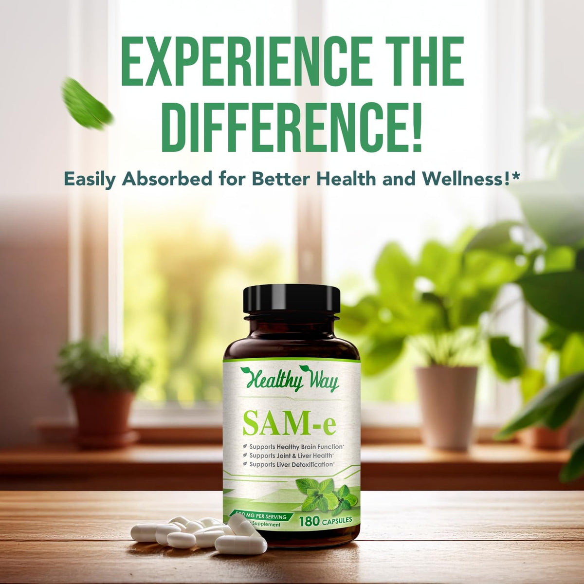 HealthyWayRx Complément Alimentaire SAM-e 500mg avec un verre d'eau